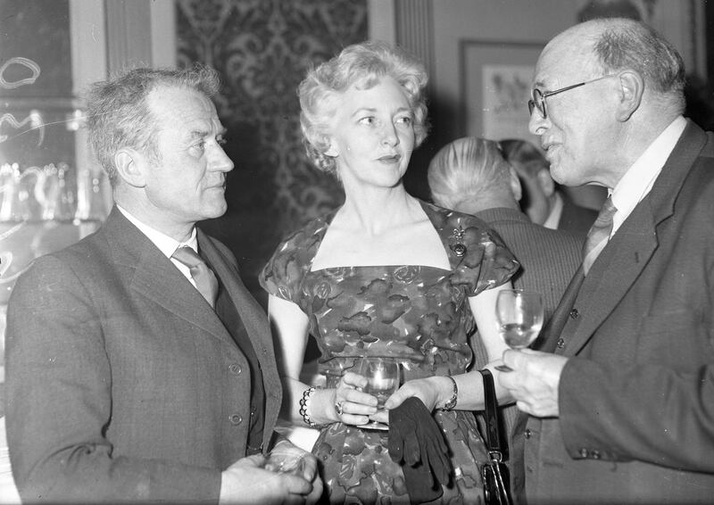 Cyril Cusack, Joan Plunkett and Ernest Blythe at the Olympia Theatre's 21st anniversary party.