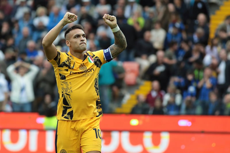 Lautaro Martinez scored his first goals of the season for Inter Milan (Andrea Bressanutti/LaPresse via AP)