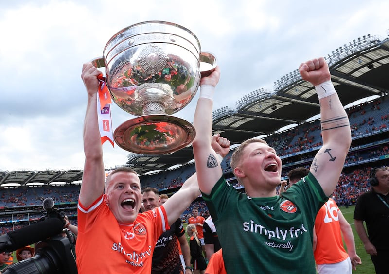 Armagh celebrate  during Sunday’s All-Ireland SFC Final at Croke Park in Dublin. 
PICTURE COLM LENAGHAN