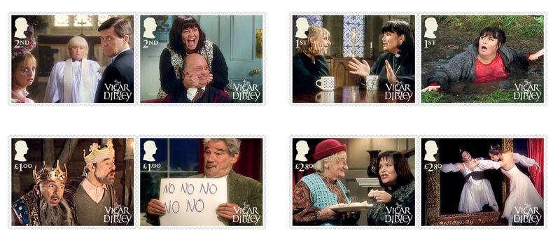 Eight stamps of the Vicar of Dibley