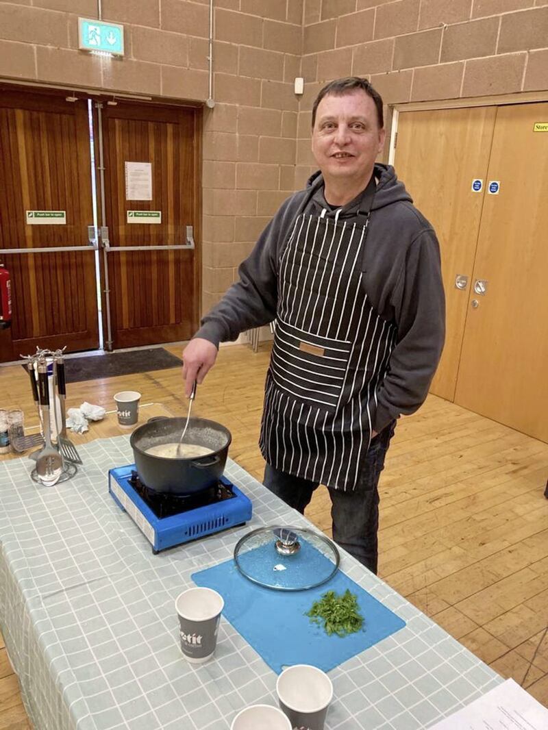 Francie Ferris puts his culinary skills to the test in the Intergenerational Cooking and Chat programme 