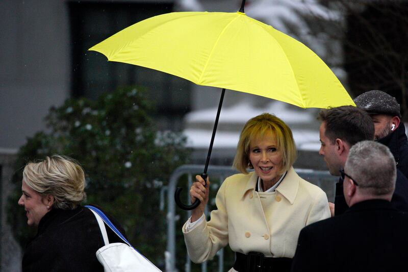 E Jean Carroll, right, arrives, with her lawyer Roberta Kaplan, left, at federal court in New York on Tuesday (Eduardo Munoz Alvarez/AP)