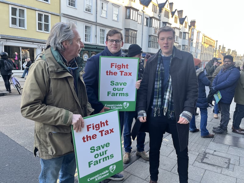 Olli Fletcher (right), a 23-year-old from a dairy farming family based in Leicester, with other farmers at the protests