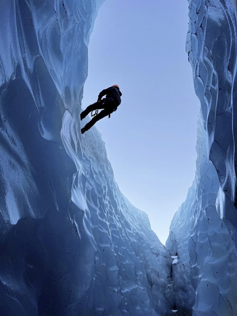 Joel Mawhinney scales an ice glacier during a recent Blue Peter trip to Iceland 