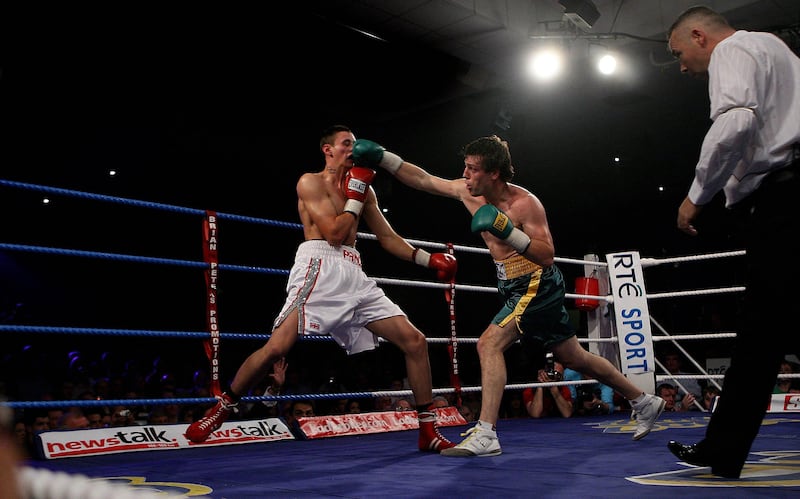 Derry's John Duddy lands a right hand on Manchester's Prince Arron during their International Middleweight contest at the National Arena in Dublin.