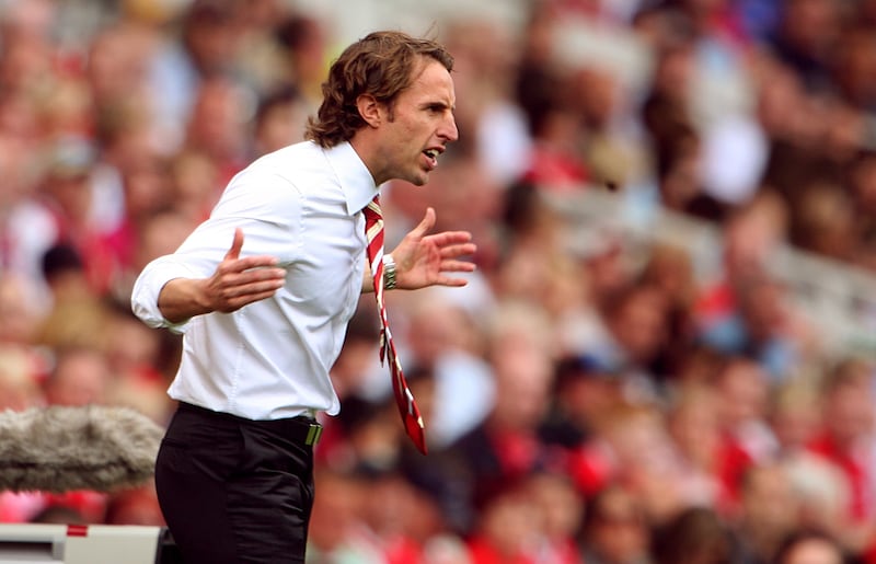 Gareth Southgate urges his Middlesbrough side on during his spell as manager of the club between 2006-2009 .