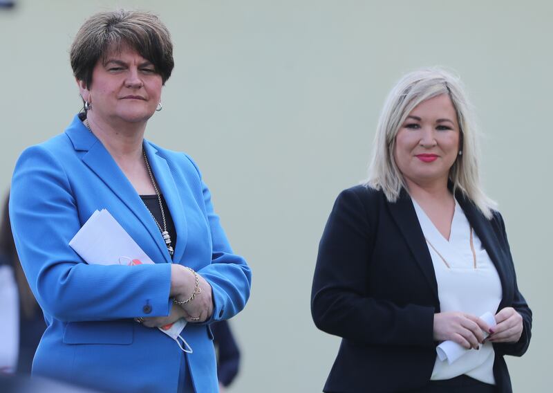 Former first minister Baroness Arlene Foster, left, and deputy first minister Michelle O’Neill’s devices were among those affected, counsel to the inquiry said