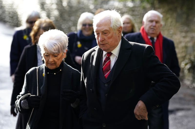 Wales rugby great Sir Gareth Edwards attended Llandaff Cathedral with wife Maureen for a memorial service for former team-mate JPR Williams
