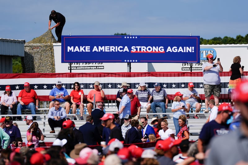 Supporters arrive to hear Republican presidential nominee former President Donald Trump speak (AP Photo/Julia Nikhinson)