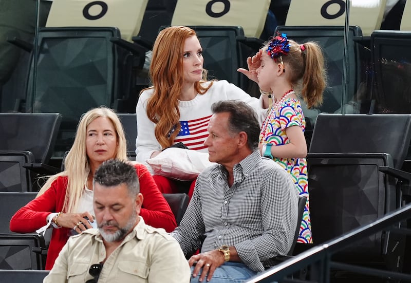 Jessica Chastain watching the artistic gymnastics at the Bercy Arena