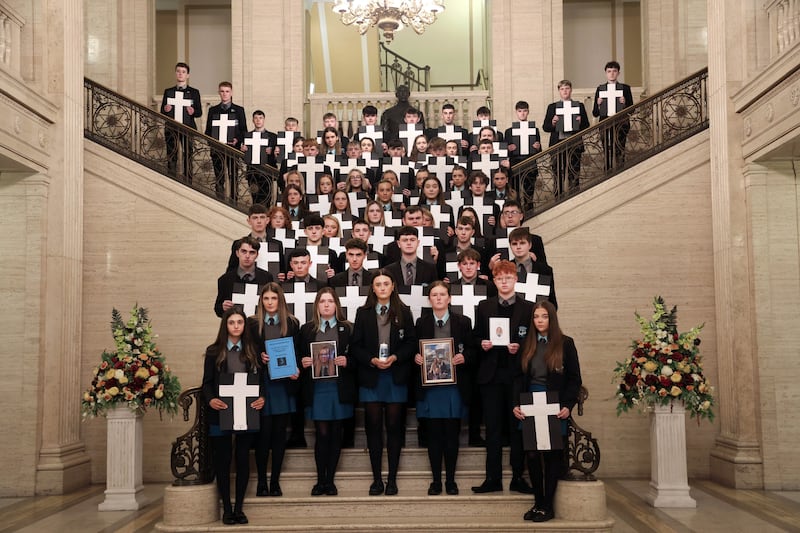 Class mates of Kamile Vaicikonyte,  meet with Infrastructure Minister, John O’Dowd at Stormont on Thursday, in  relation to the A5 road project.
Kamile Vaicikonyte, a year 13 pupil, who died in a crash on the A5 earlier this year.
PICTURE COLM LENAGHAN