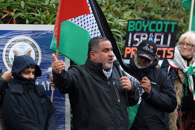 A march and rally from Queens University to the US Consulate in South Belfast calling for a ceasefire in Palestine and Lebanon. PICTURE: MAL MCCANN