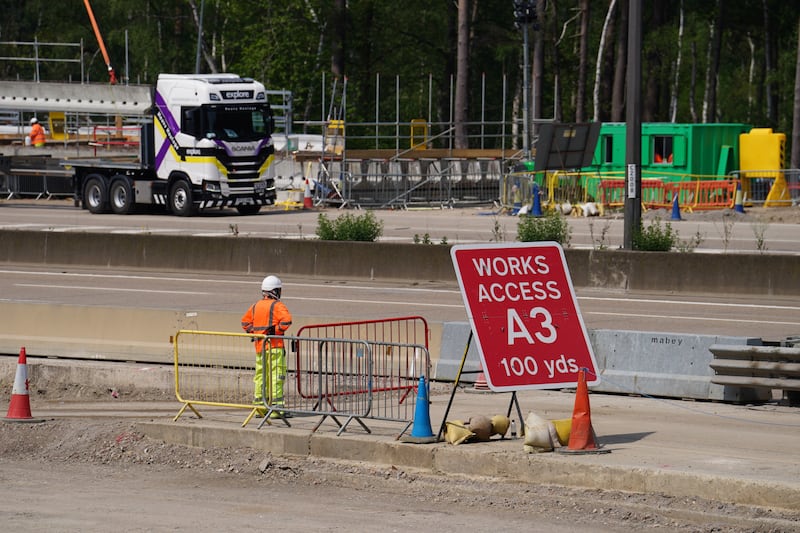 Engineering works are taking place at the A3 Wisley interchange at Junction 10 of the M25 as concrete beams for a new bridge are installed