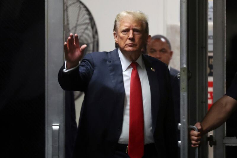 Donald Trump arrives after a lunch break during closing arguments in his criminal hush money trial at Manhattan Criminal Court in New York (Spencer Platt/Pool Photo via AP)