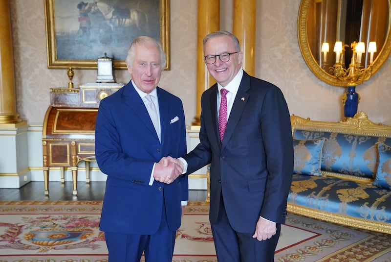 Charles receives Australian Prime Minister Anthony Albanese during an audience at Buckingham Palace