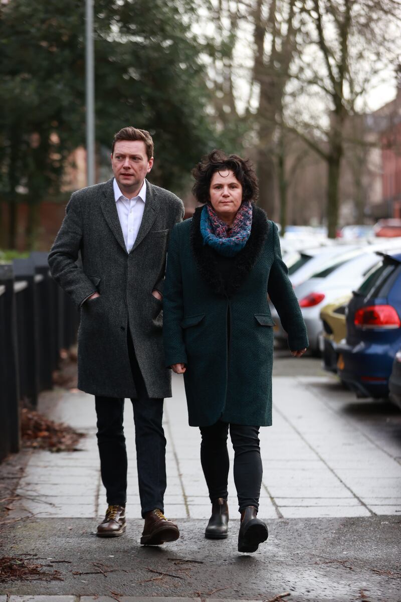 Claire Hanna leader of the SDLP arrives at the funeral with her husband Donal Lyons