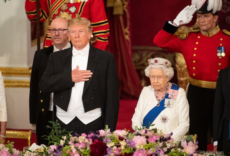 Donald Trump and and Elizabeth II during the State Banquet