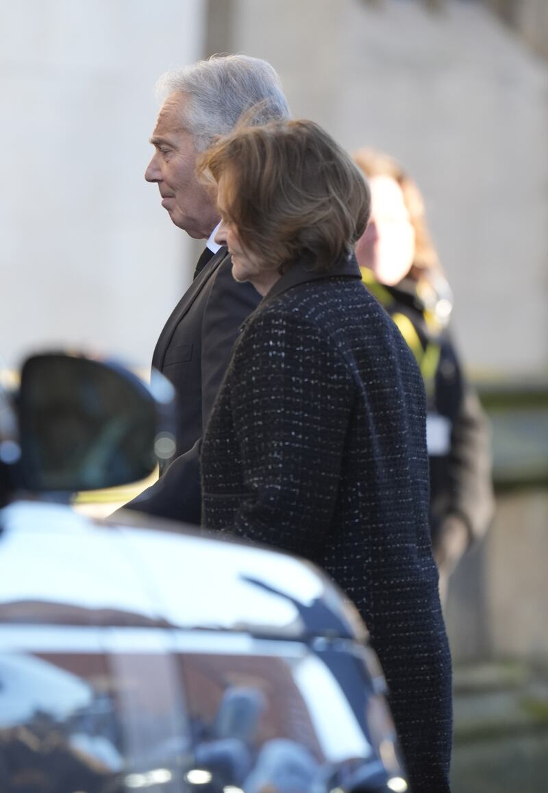 Former prime minister Sir Tony Blair and his wife Cherie arrive for the funeral service of Lord John Prescott at Hull Minster