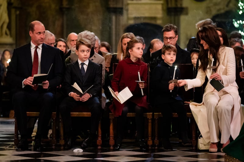 (left to right) The Prince of Wales, Prince George, Princess Charlotte, Prince Louis and the Princess of Wales during during last year’s carol service