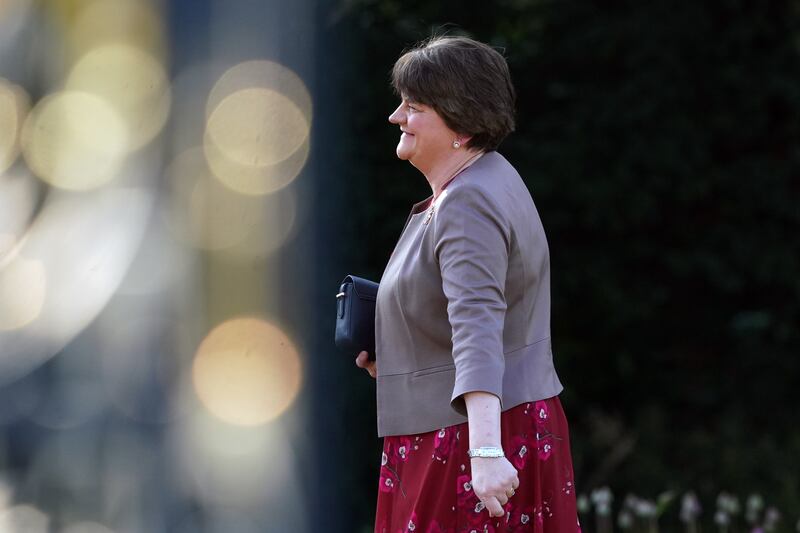 Former first minister Dame Arlene Foster arrives for a gala dinner at Hillsborough Castle, Co Down, at the end of the international conference 
