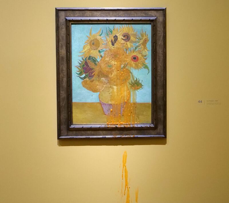 One of two Vincent Van Gogh paintings targeted at the National Gallery in London by Just Stop Oil activists