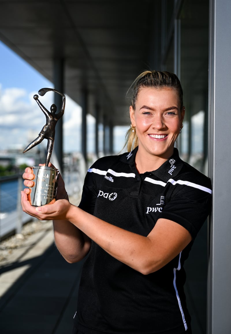 PwC GPA Player of the Month for July in camogie, Aoife Prendergast of July, with her award at PwC's offices in Dublin.