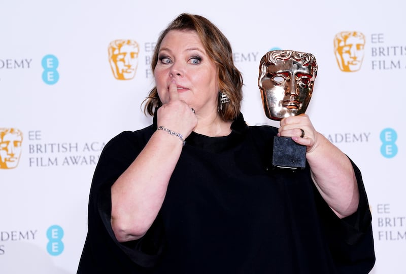 Joanna Scanlan with her leading actress award for After Love at the 2022 Baftas