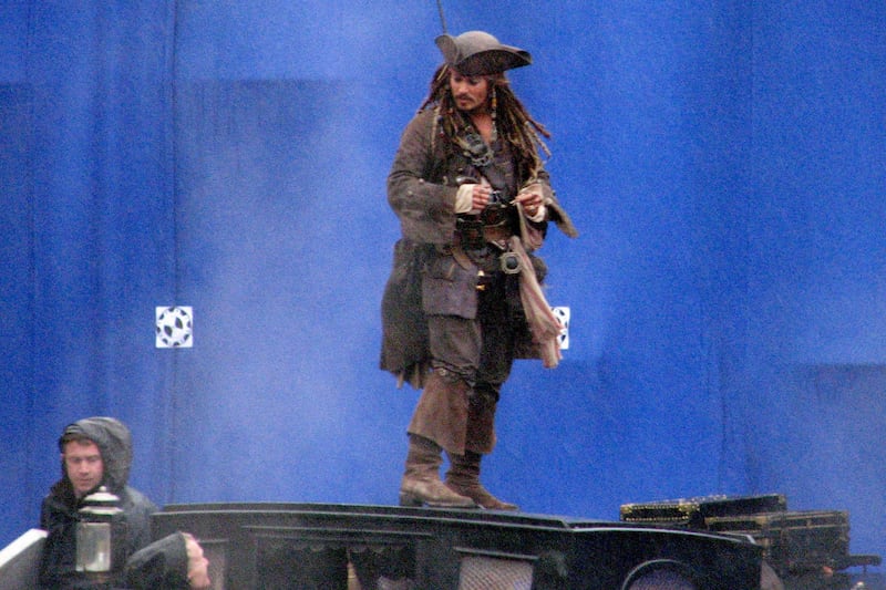 Johnny Depp on the set of a Pirates Of The Caribbean film