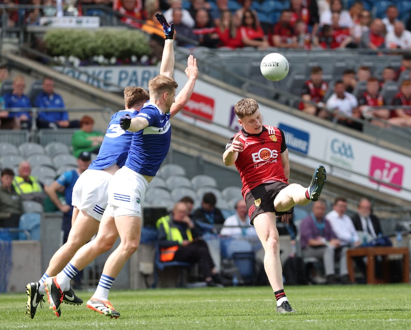 Down’s Odhran Murdock during Saturday’s Tailteann Cup Final at Croke Park in Dublin.
PICTURE COLM LENAGHAN