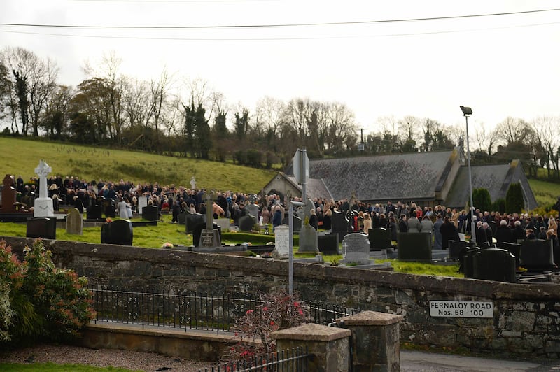Family and friends attend the funeral of Ciera Grimley at St Josephs Church Madden, Co Armagh. Picture Mark Marlow