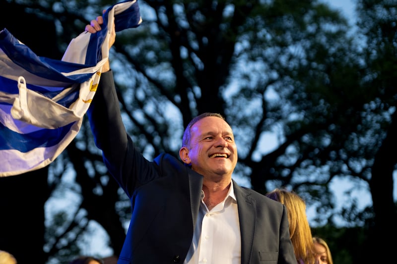 Alvaro Delgado, presidential candidate for the ruling National Party, during his closing rally ahead of the vote (Santiago Mazzarovich/AP)