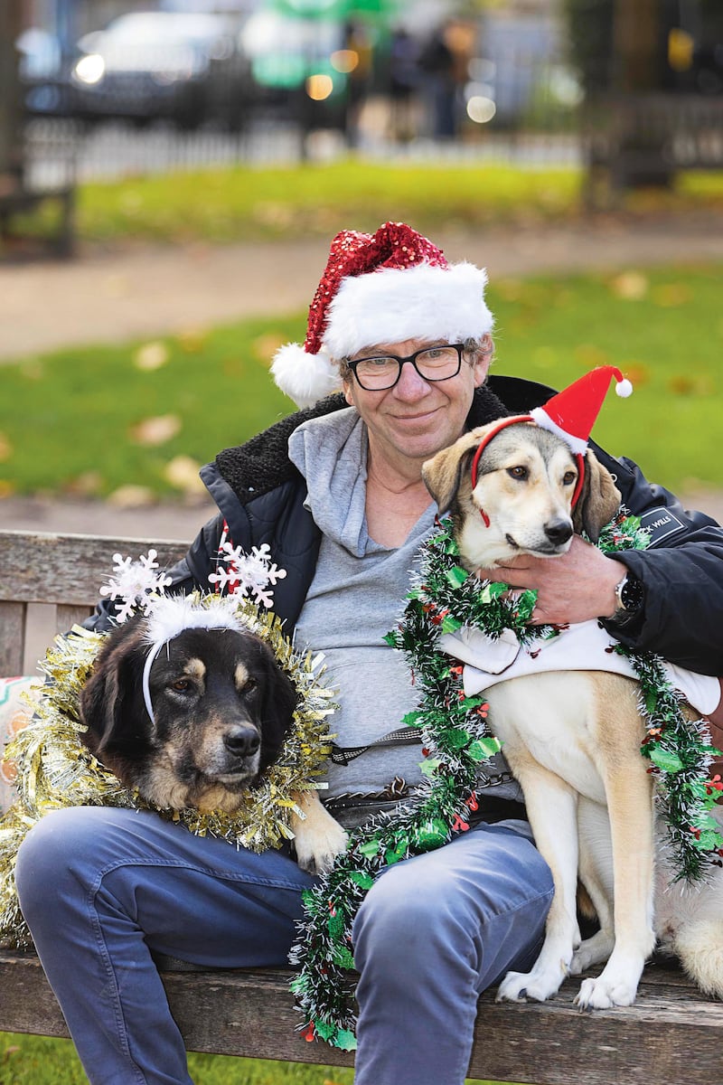 Ian Duff and his dogs Trigger and Marlene in Bath