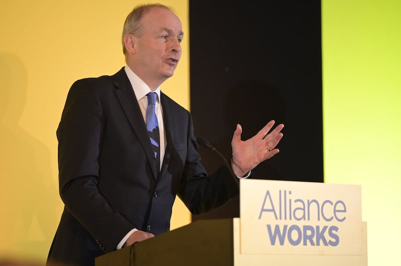 Fianna Fáil leader Micheál Martin addresses the Alliance Party conference at the Stormont Hotel