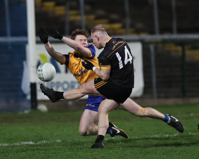 Shane Rooney of Erne Gaels slots over a point to seal the win over Enniskillen Gaels in the Fermanagh SFC final replay at Brewster Park on Saturday

Picture: Martin Brady