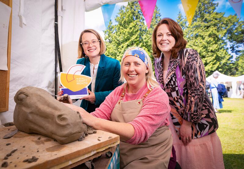 Donaghadee artist Sharon Regan with Katherine McDonald, Craft NI and Eimear Harding, DCCI