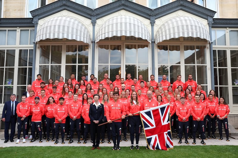 Anne, Tom Daley and Helen Glover with members of Team GB