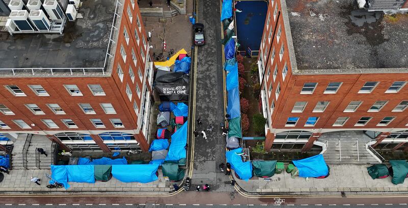 Tents housing asylum seekers near to the Office of International Protection, in Dublin