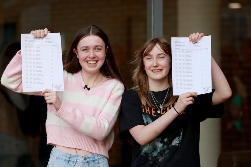 Ava Donnelly and Dulcie Maguire, after receiving their GCSE results at Assumption Grammar School in Ballynahinch