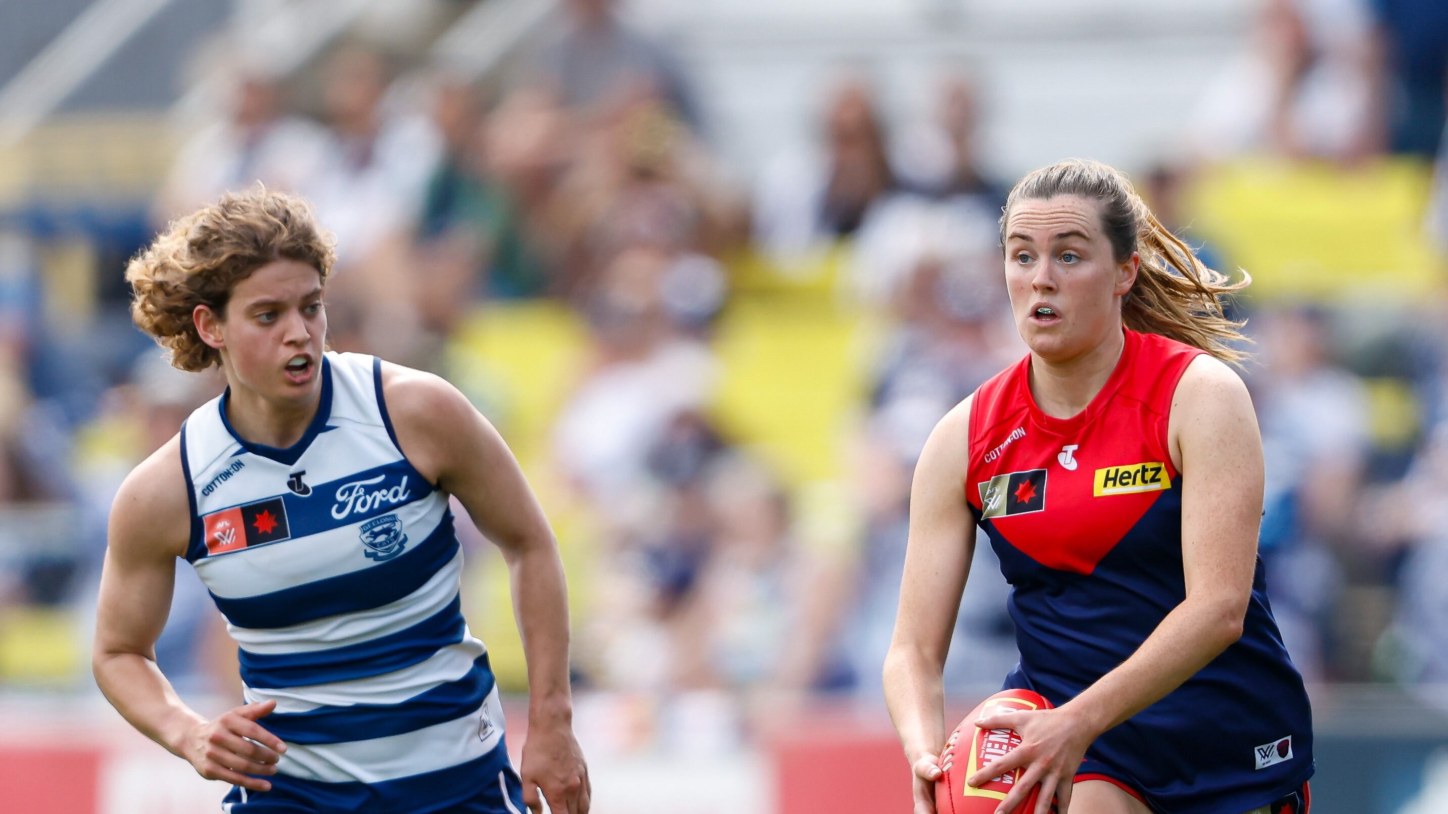 MELBOURNE, AUSTRALIA - NOVEMBER 19: Aimee Mackin of the Demons in action during the 2023 AFLW Second Semi Final match between The Melbourne Demons and The Geelong Cats at IKON Park on November 19, 2023 in Melbourne, Australia. (Photo by Dylan Burns/AFL Photos via Getty Images)