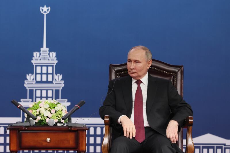 Vladimir Putin talks to students of the Harbin Institute of Technology in Harbin, northeastern China’s Heilongjiang Province (Mikhail Metzel, Sputnik, Kremlin Pool Photo via AP)