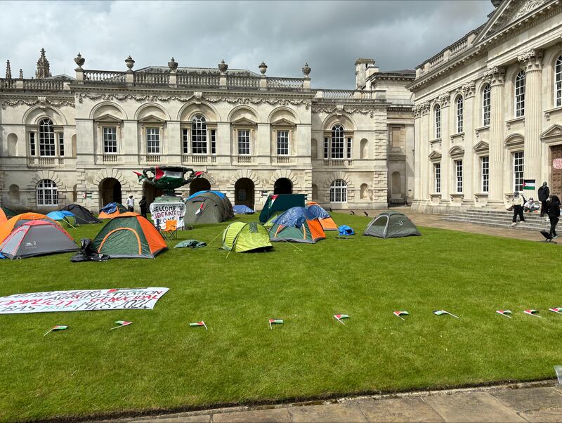 A protest encampment was set up outside Senate House at Cambridge University.