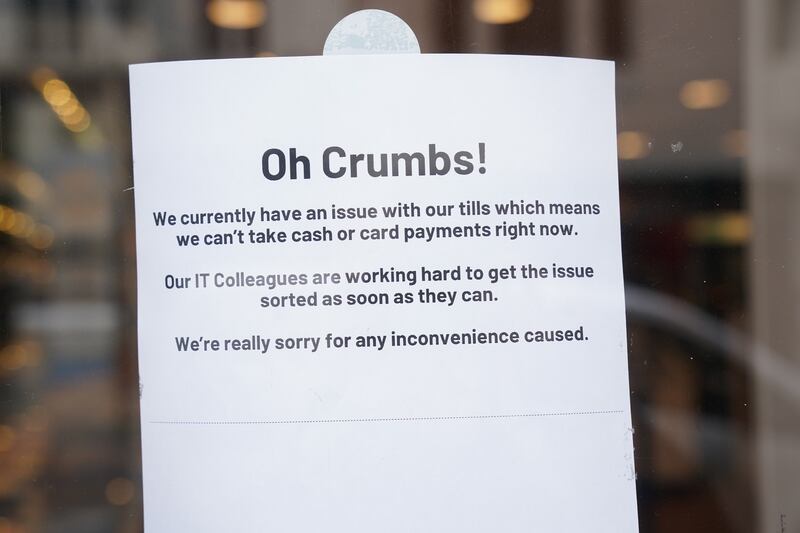 Some Greggs outlets put up notices informing customers that they had to close due to technical issues