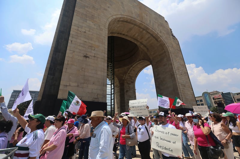 Protesters say President Andres Manuel Lopez Obrador’s proposed judicial overhaul and other moves by the governing party will weaken democratic checks and balances (Ginnette Riquelme/AP)