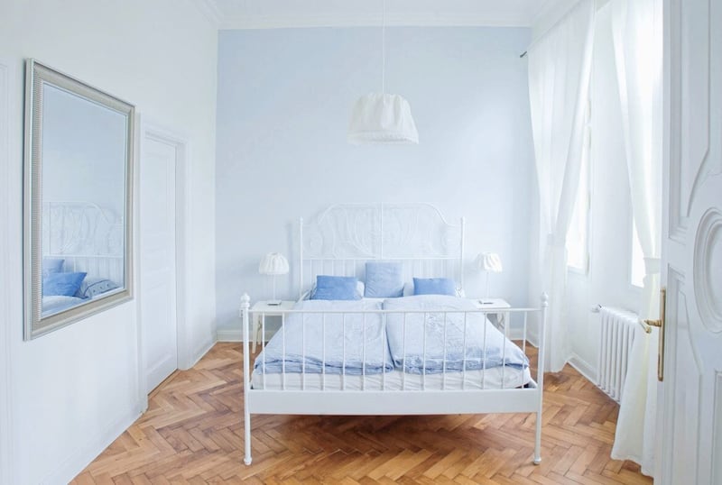 Pale blue bedroom