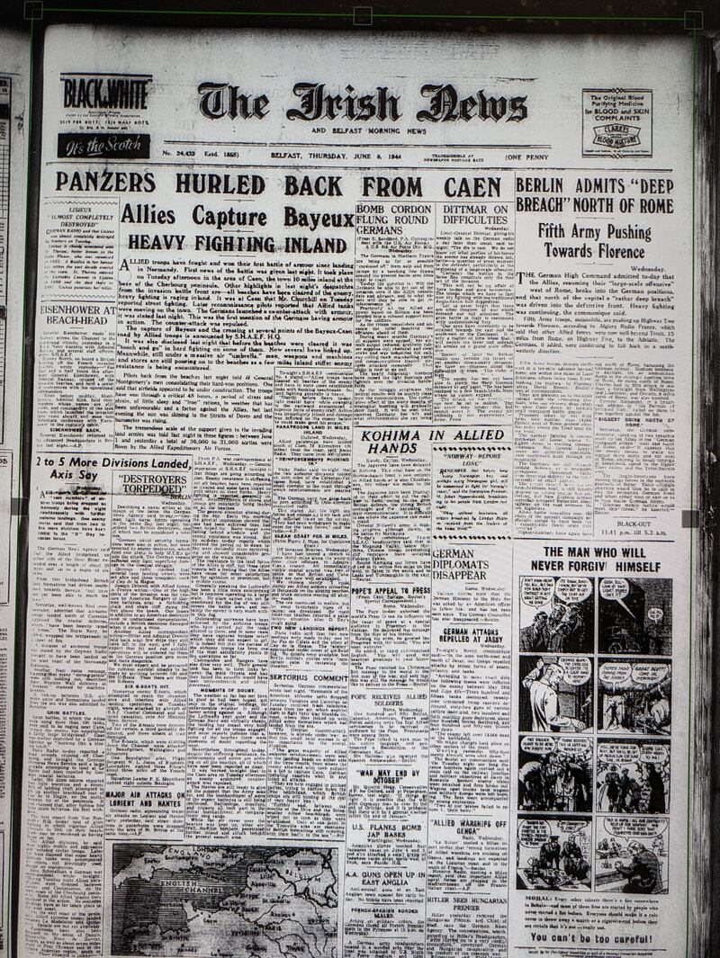 Front pages from the Irish News recorded how the D Day landings unfolded in June 1944. PICTURE: BRITISH LIBRARY ARCHIVE