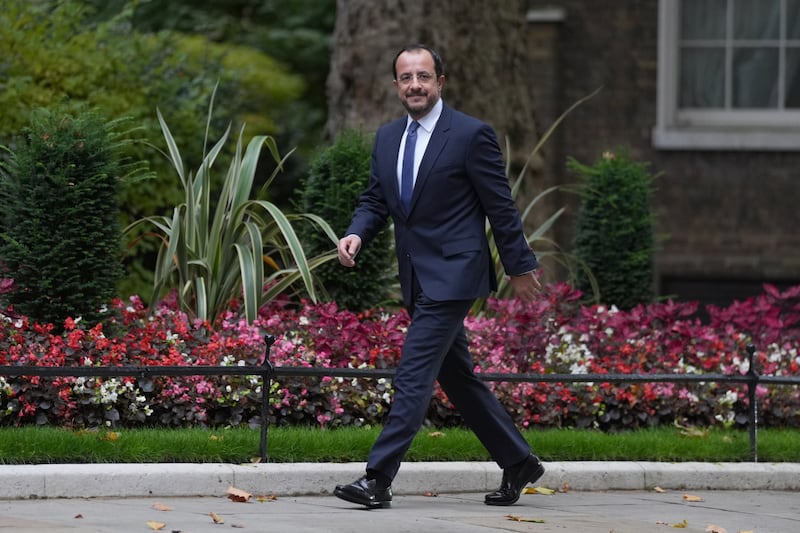 President of Cyprus Nikos Christodoulides arrives ahead of a bilateral meeting with Prime Minister Keir Starmer at 10 Downing Street in London