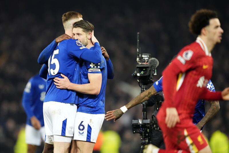 James Tarkowski (second left) netted a late equaliser for Everton