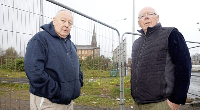 Gerard Brophy and Frank Dempsey at the vacant site on Clifton Street. Picture by Mal McCann