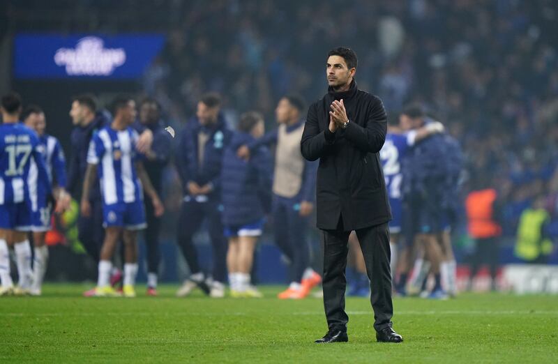 Arsenal manager Mikel Arteta applauds the fans