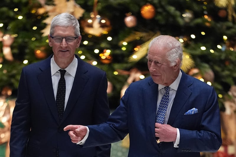 King Charles and Tim Cook met young people from the King’s Trust at Battersea Power Station in London